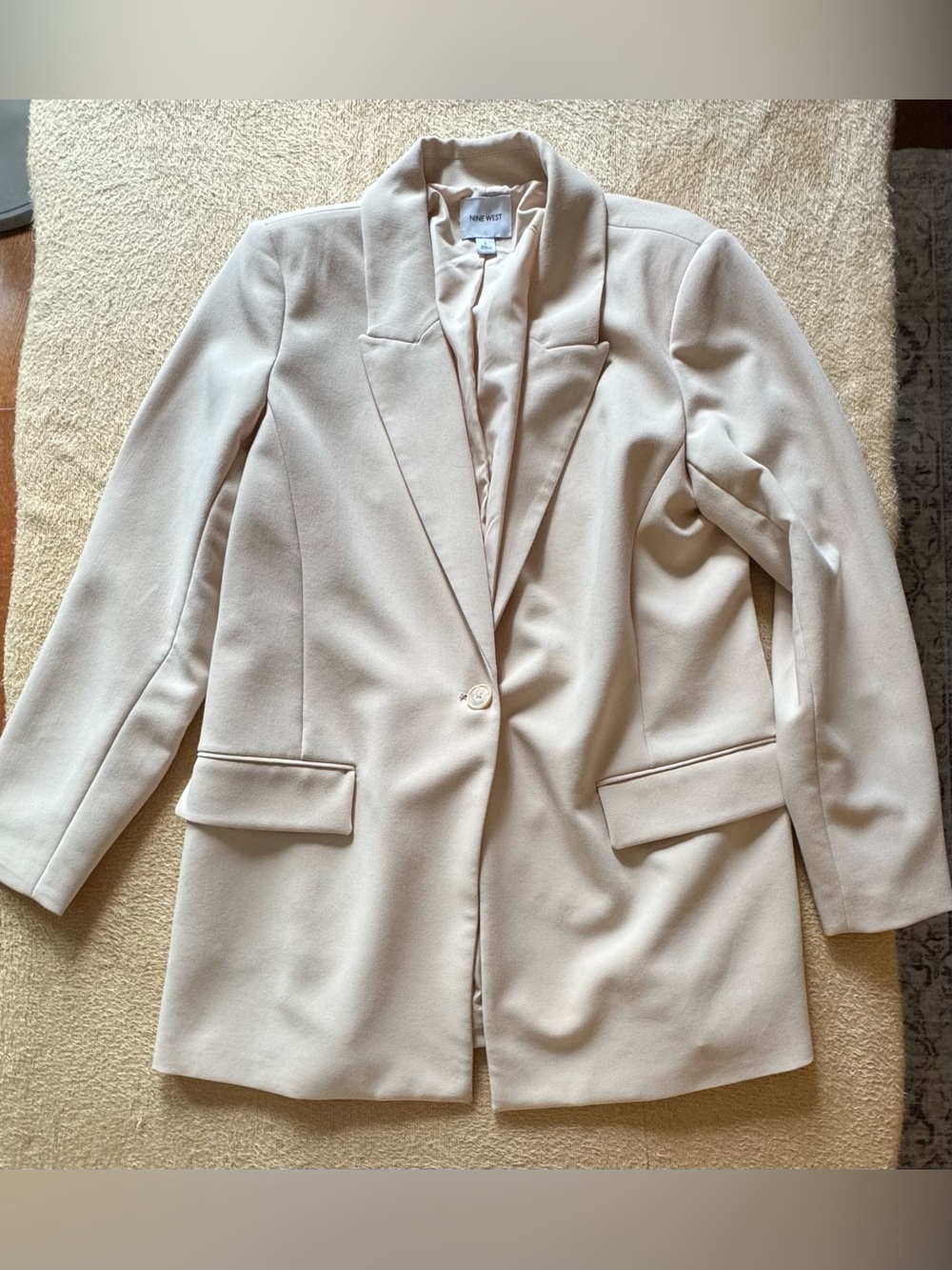 Nine West Soft Cream Single-Button Long Blazer Jacket